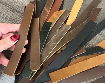 Genuine Leather Strap Scraps, 3/4" Wide, Mixed Browns & some Black, 20-30 Pieces