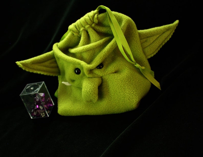 Wartgrub the Big Orc Dice Bag holds 300 Dice Handheld Video Game case, DS DSi drawstring pouch, wristlet purse Goblin, Orc, in moss green image 1