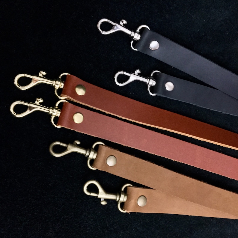 Purse straps. Replacement leather 3/4 strap w/ snap hook, swivel hook leather purse strap brown, black, brass, silver, antique brass image 9