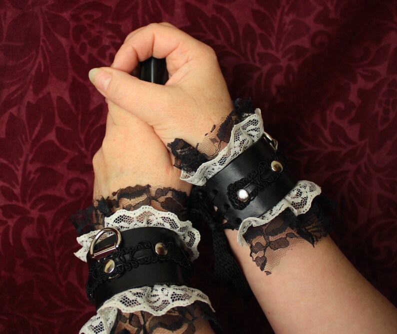 Steampunk French Maid Cuffs Leather & Lace Romantic Victorian Etsy