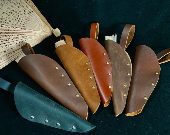 Leather Fan Holster, Belt loop, includes Sandalwood Fan, Renfaire, cosplay, rave, burn