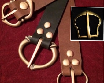 Medieval Leather Belt – Renaissance, reproduction Brass Buckle, SCA LARP Garb