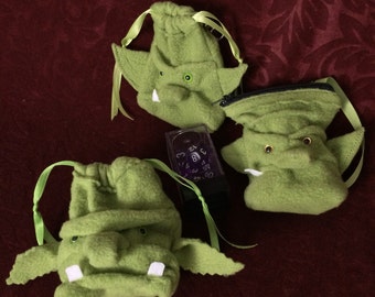 Dice Bag, small pouch Orc Goblin Ogre Monster Drawstring Pouch, wristlet purse, moss green, zippered bag, for 1 or 2 sets of dice