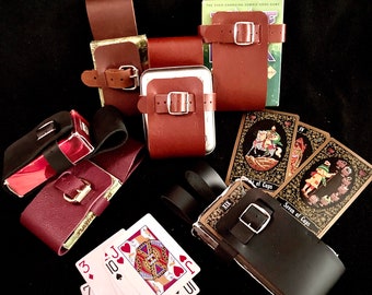 Card holster, belt pouch for playing cards, Tarot card carrying case, card games belt pouch. leather card holster, card belt case