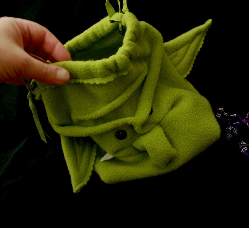 Wartgrub the Big Orc Dice Bag holds 300 Dice Handheld Video Game case, DS DSi drawstring pouch, wristlet purse Goblin, Orc, in moss green image 2