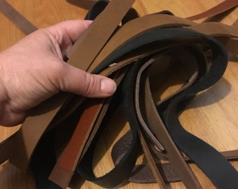 Leather Strap Scraps 20 pieces 3/4" wide multi Brown, Black,  genuine Leather strips. 4-5.5, 6-8, 8-12, or 12-16" long. Grab bag bundle
