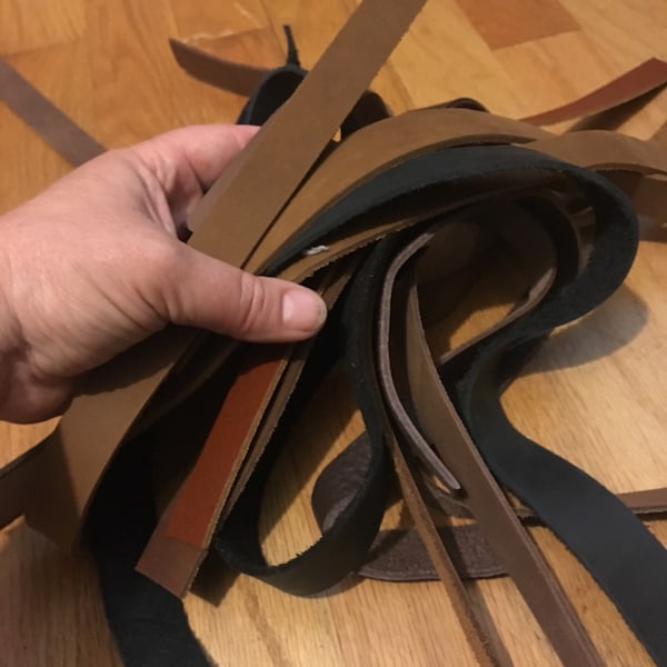 Leather Strap Scraps 20 pieces 3/4" wide multi Brown, Black,  genuine Leather strips. 4-5.5, 6-8, 8-12, or 12-16" long. Grab bag bundle