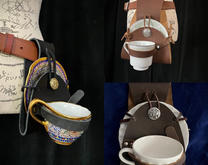 Teacup Holster, Real Leather Belt Holster, Cup and Saucer Included