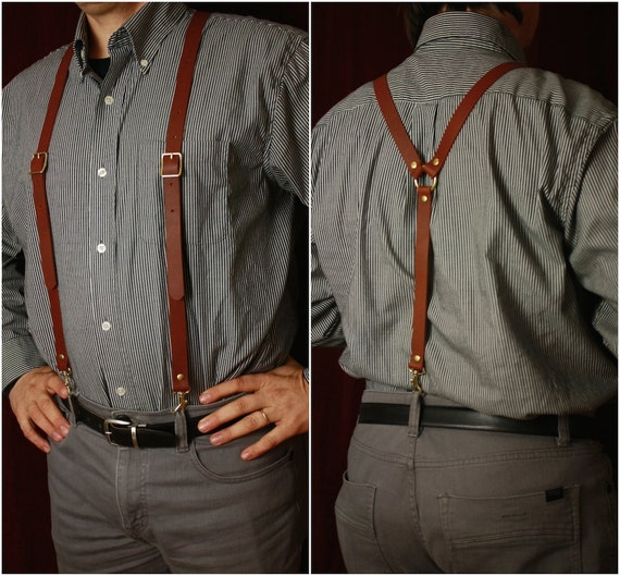 Leather Suspenders Men's Brown Black Steampunk Y Back Unisex