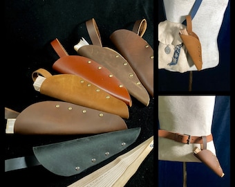 Fan Holster, Belt holster & fan, genuine leather fan sheath, for Renfaire, 2 options -hangs on belt or snaps. Sandalwood fan Included