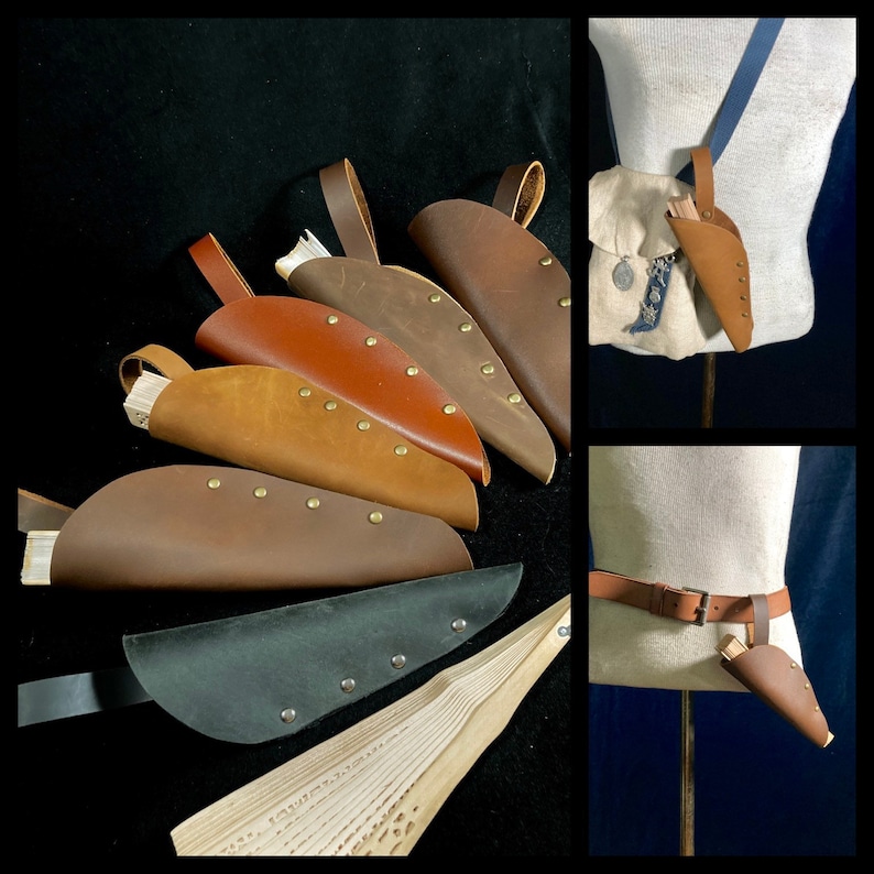Fan Holster, Belt holster & fan, genuine leather fan sheath, for Renfaire, 2 options hangs on belt or snaps. Sandalwood fan Included image 1
