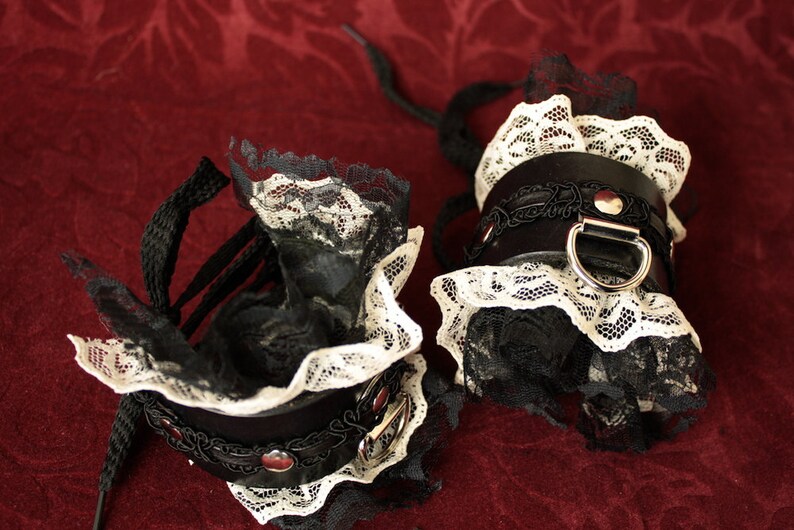 Steampunk French Maid Cuffs Leather & Lace Romantic Victorian Etsy