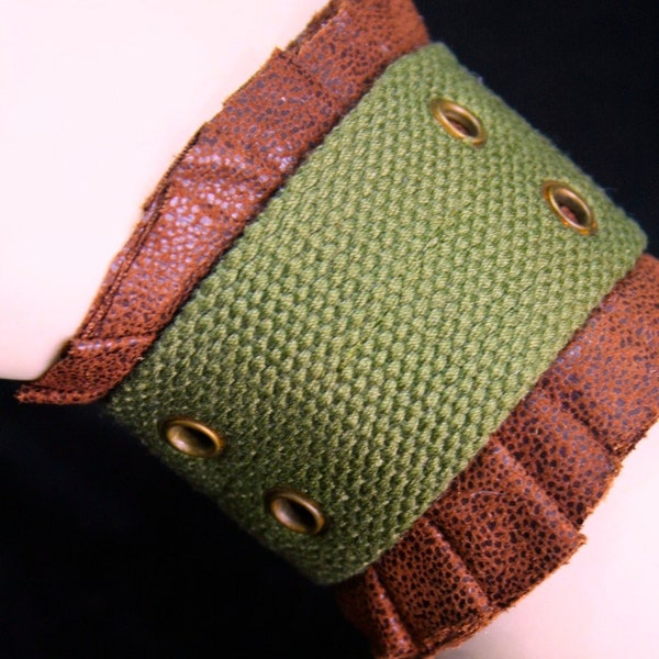 RESERVED for FrysGIRL  The Zoe Cuff- Military Punk/ Steampunk Bracelet/ tankgirl style in army green & brown faux leather-Upycled