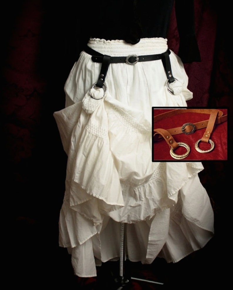 Silver Skirt Hikes /& matching Leather Belt Brown antique brass Black fancy filigree buckle and rings Steampunk