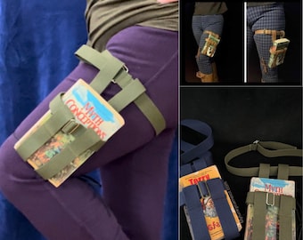 Thigh Book Holster, Vegan, paperback book holster, cotton, Renfaire  Cosplay LARP, thigh harness, optional suspender to hang from belt