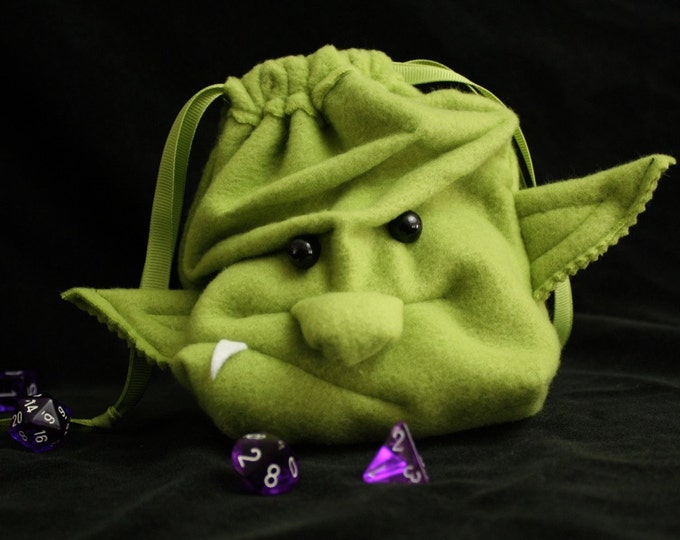 Featured listing image: Dice Bag ORC Goblin drawstring pouch -dicebag Guy Gift Valentines gift Ogre Monster face plush DnD Magic Cards by MyFunkyCamelot GrimLok