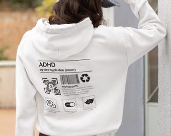 ADHD成分表示パーカー｜神経多様性啓発服、自閉症ミームギフト、皮肉なセーター、自閉症受容