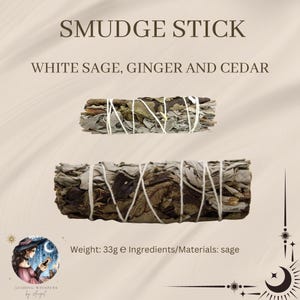 Smudge Stick | White Sage, Ginger & Cedar Smudge Stick | Cleansing | Incense Stick | Spiritual Cleansing | Wiccan Tools