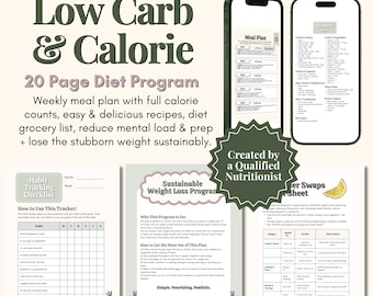 Plan de repas minceur : régime riche en protéines et faible en glucides (modèle PDF et Canva de 20 pages)