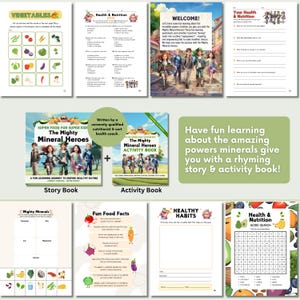 Kids Healthy Food Education and Nutrition Worksheets & Book Bundle - Over 50pgs - Homeschool, Activity + Storybook Printables for Teachers