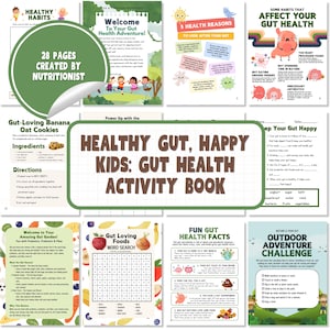 Livre d'activités sur la santé intestinale | Cahier d'exercices nutritionnel amusant pour les enfants | Activités de santé intestinale imprimables pour les enfants | Jeux éducatifs sur la santé digestive