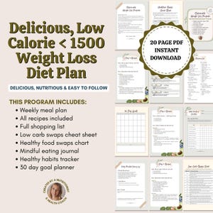 Low Calorie Meal Plan | Weight Loss Diet Guide | Diet Food List | Low Carb Diet, Healthy Meal Planner, Shopping List | Printable PDF