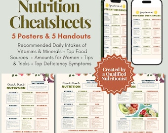 Nutrition Cheatsheets – Printable Healthy Food Posters & Handouts | Vitamin and Mineral Chart - Digital Download