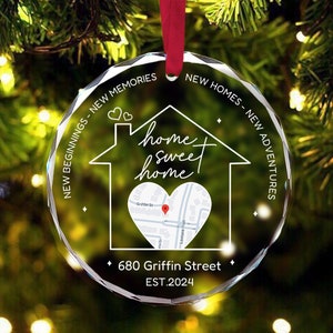 Adorno de mapa personalizado para casa nueva 2024, Hogar dulce hogar, Primera Navidad en casa nueva, Adorno navideño para la primera casa, Regalos de inauguración de casa para casa nueva