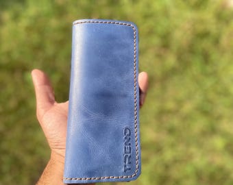 Trend Handmade Leather long wallet with crocodile textured leather