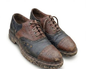Post-Apocalyptische Leder Wingtip Oxfords | Zweifarbige Braun & Schwarz robuste Brogues | Steampunk Survivalist Schuhe | Chunky Lug Sole Oxfords
