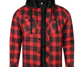 Hooded Cotton Flannel Shacket, Lumberjack Check Shirts