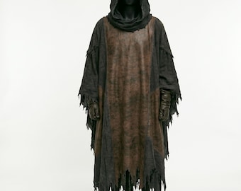 Post Apocalyptic Hooded Cloak | Tattered Dystopian Poncho, LARP Costume Cape Wasteland Cloak