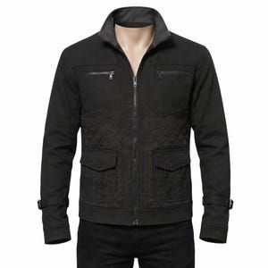 Cyberpunk Tactical Jacket | Men's Black Canvas Techwear | Dystopian Moto Coat | Futuristic Urban Outerwear | Post Apocalyptic Clothing