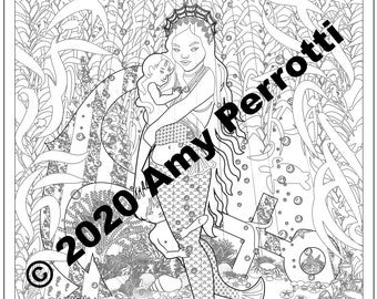 Mermaid Family coloring page printable file