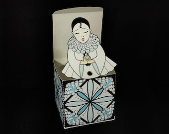 Jouet en papier Pierrot Jack in the Box, bricolage imprimable (PDF et PNG)