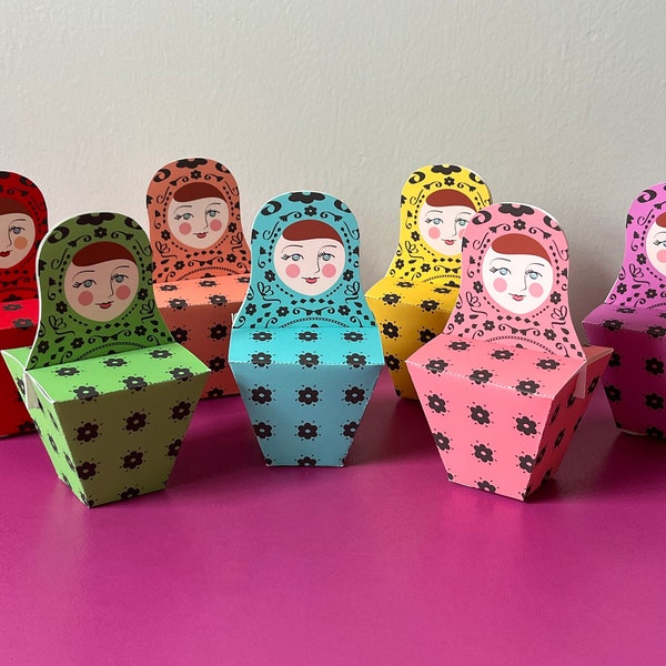 Matryoshka Party Favor Boxes Archivo imprimible Russian Babushka Nesting Stacking Doll