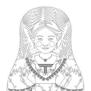 Filipina coloring sheet printable file, traditional folk dress, matryoshka doll image 1
