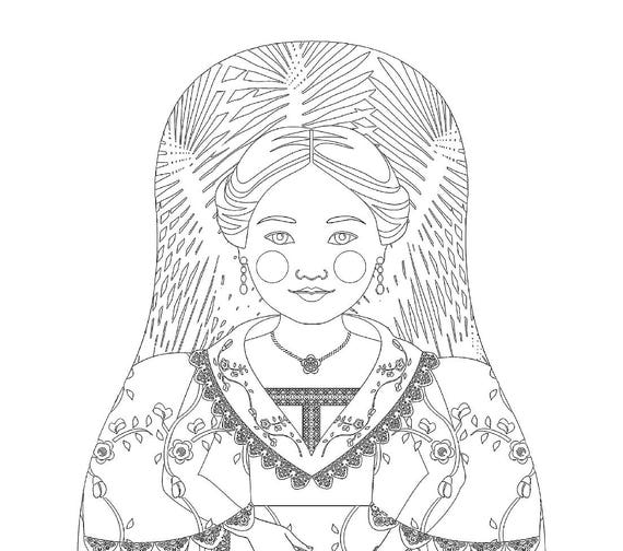 Filipina coloring sheet printable file, traditional folk dress, matryoshka doll