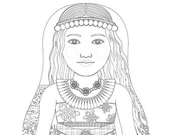 Marshallese coloring sheet printable file, traditional folk dress, matryoshka doll