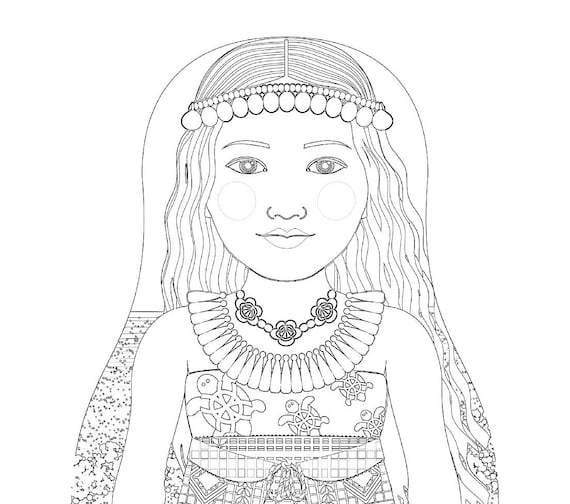 Marshallese coloring sheet printable file, traditional folk dress, matryoshka doll