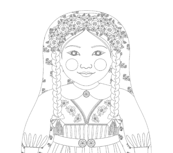 Swede coloring sheet printable file, traditional folk dress, matryoshka doll