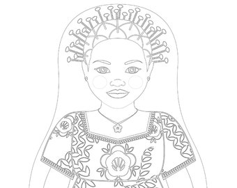 Congolese coloring sheet printable file, traditional folk dress, matryoshka doll