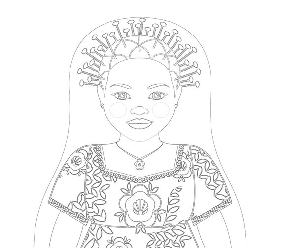 Congolese coloring sheet printable file, traditional folk dress, matryoshka doll