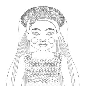 Ethiopian coloring sheet printable file, traditional folk dress, matryoshka doll
