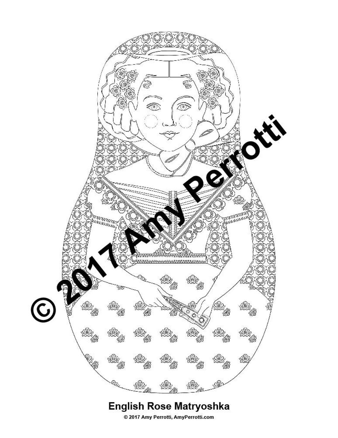 English Rose Coloring Sheet Printable File Traditional Folk | Etsy