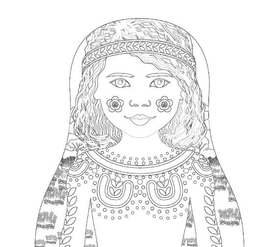 Aboriginal Australian coloring sheet printable file, traditional folk dress, matryoshka doll