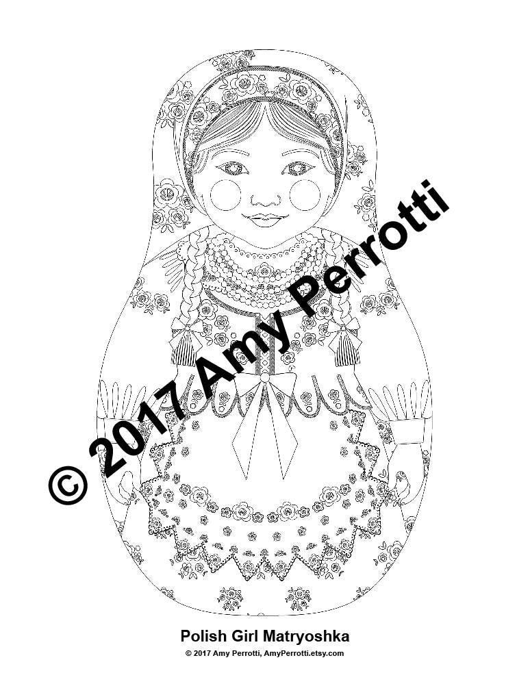 Polish Doll Traditional Dress Coloring Sheet Printable Matryoshka