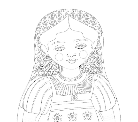 Italian coloring sheet printable file, traditional folk dress, matryoshka doll