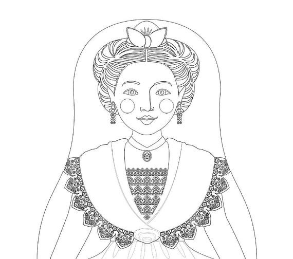 French, Arles, Provence coloring sheet printable file, traditional folk dress, matryoshka doll