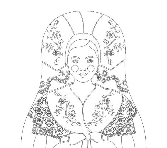 Sorb, Wend, Lusatian coloring sheet printable file, traditional folk dress, matryoshka doll